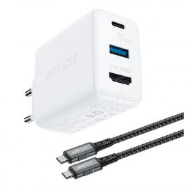 2w1 Ładowarka sieciowa z kablem USB-C + przejściówka adapter USB-C - HDMI 4K biały